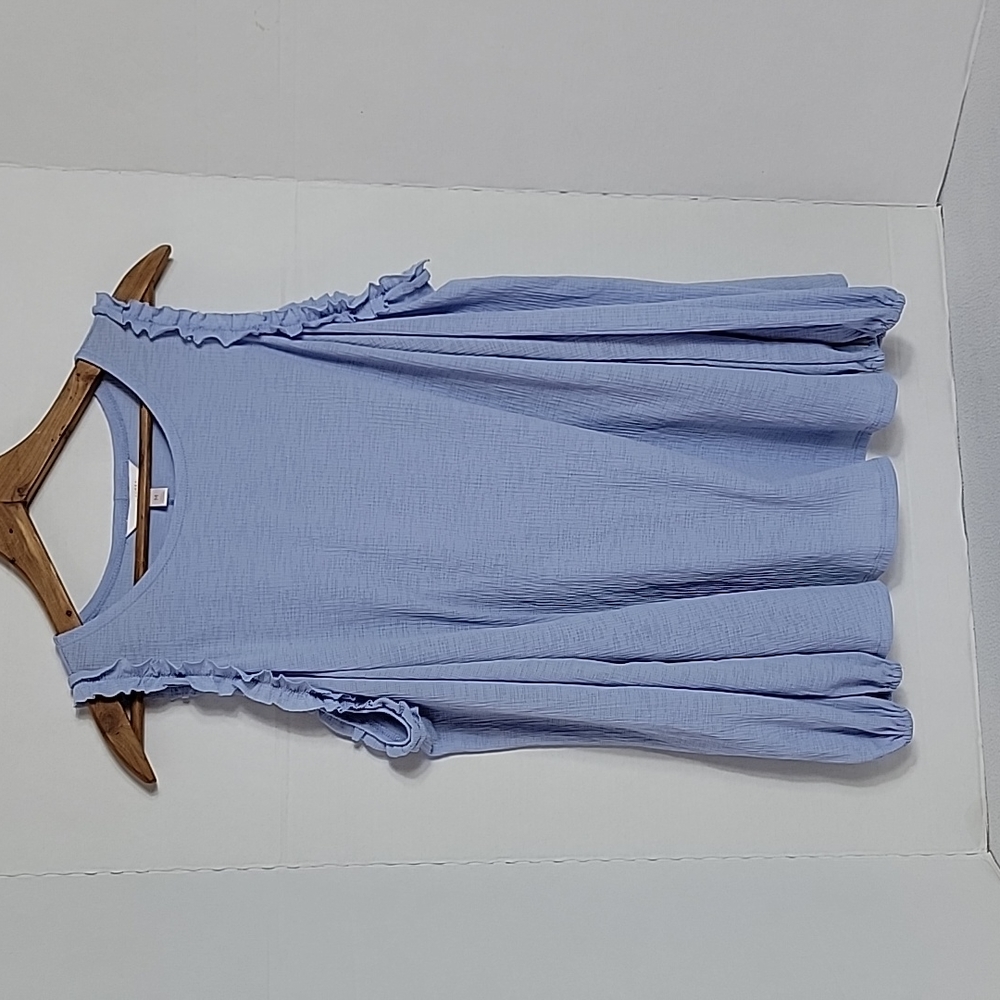 LC Lauren Conrad Blue Ruffle Trim Cold Shoulder Blouse, M
